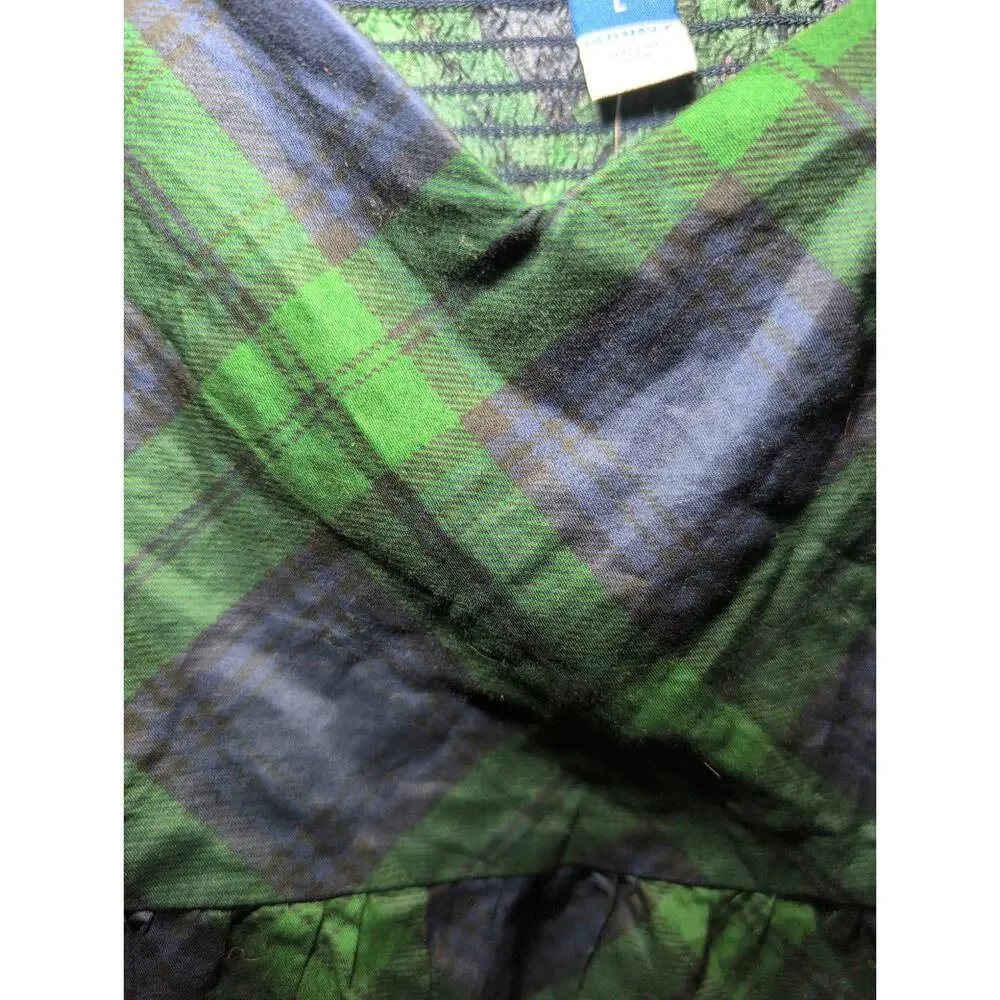 New Old Navy Plaid Peplum L Crop Puff Sleeve Green Blue Smocked Cottagecore